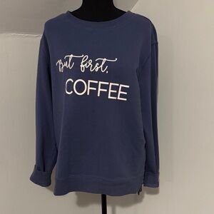 Women's Blue 'But First, Coffee' Sweater Green Tea medium
